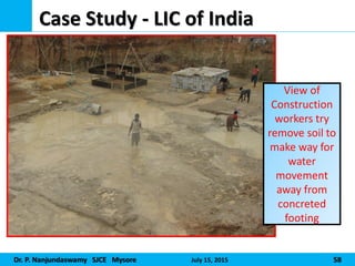 Dr. P. Nanjundaswamy SJCE Mysore July 15, 2015 58
Case Study - LIC of India
View of
Construction
workers try
remove soil to
make way for
water
movement
away from
concreted
footing
 