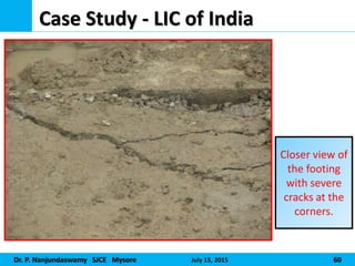 Dr. P. Nanjundaswamy SJCE Mysore July 15, 2015 60
Case Study - LIC of India
Closer view of
the footing
with severe
cracks at the
corners.
 