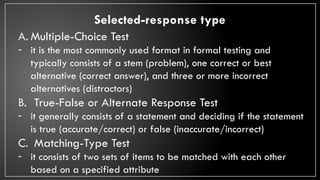 Selection Type Test Example Construction of Test Items-1st semester- | PPTX