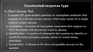 Construction of Test Items-1st semester- | PPTX