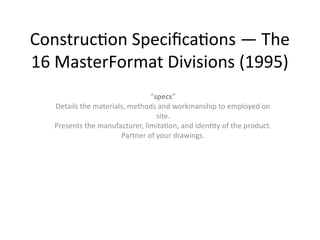 Masterformat Specification Example Comprehensive Guide to Construction Specifications and MasterFormat ...