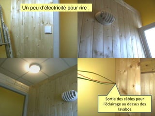 Un peu d’électricité pour rire .

Sortie des câbles pour
l’éclairage au dessus des
lavabos

 