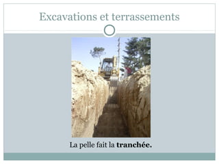Excavations et terrassements
La pelle fait la tranchée.
 