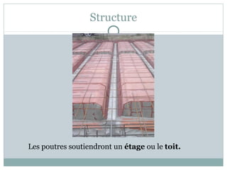 Structure
Les poutres soutiendront un étage ou le toit.
 