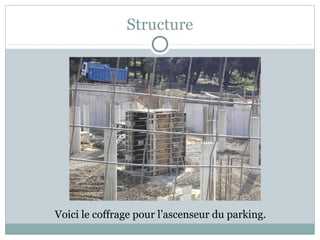 Structure
Voici le coffrage pour l’ascenseur du parking.
 