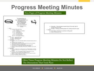 z
Progress Meeting Minutes
Often Times Progress Meeting Minutes Do Not Reflect
The Discussions That Took Place
Two Pages of Progress Meeting Minutes
 