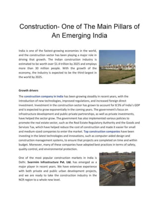 Construction - One of The Main Pillars of An Emerging India