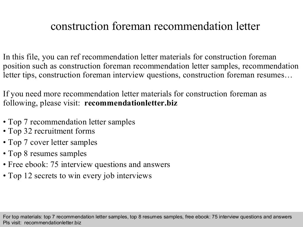 Construction foreman letter