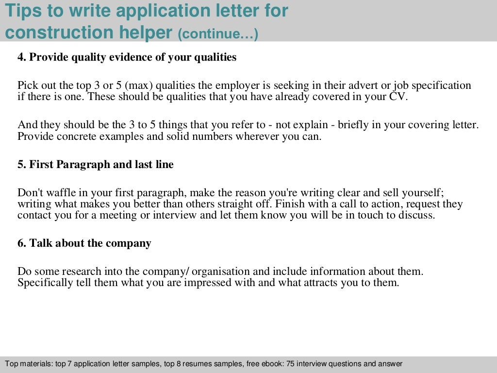 Construction helper application letter