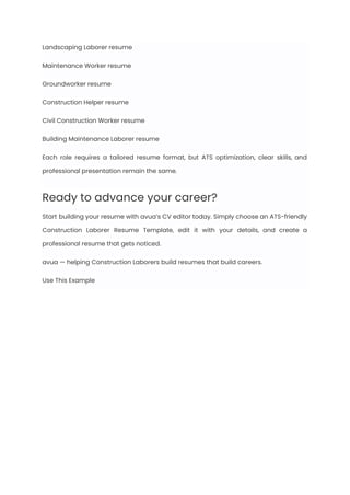 Construction Laborer Resume Examples & Writing Guide for 2025 | PDF