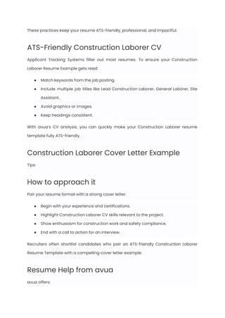 Construction Laborer Resume Examples & Writing Guide for 2025 | PDF