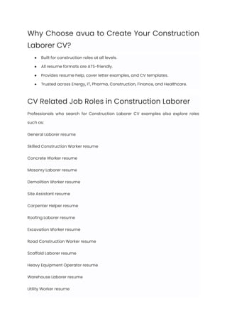 Construction Laborer Resume Examples & Writing Guide for 2025 | PDF