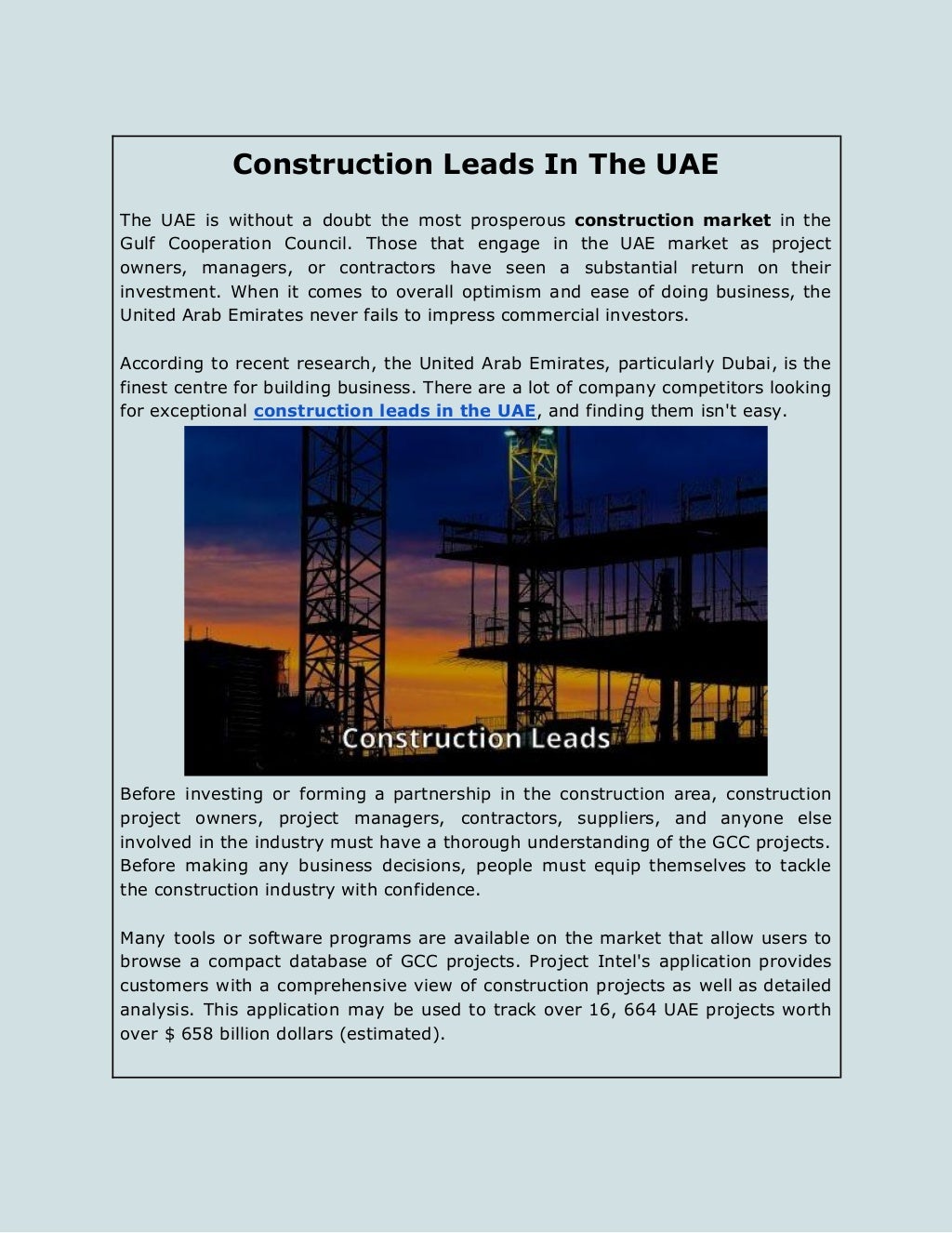 Construction Leads In The UAE