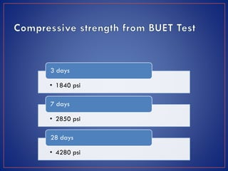 3 days
• 1840 psi
7 days
• 2850 psi
28 days
• 4280 psi

 