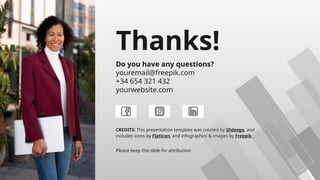 CREDITS: This presentation template was created by Slidesgo, and
includes icons by Flaticon, and infographics & images by Freepik
Thanks!
Do you have any questions?
youremail@freepik.com
+34 654 321 432
yourwebsite.com
Please keep this slide for attribution
 