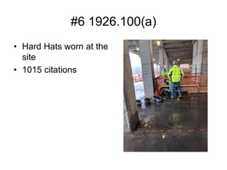 #6 1926.100(a)
• Hard Hats worn at the
site
• 1015 citations
 