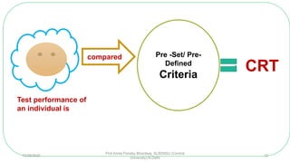 ss
Pre -Set/ Pre-
Defined
Criteria
CRT
Test performance of
an individual is
compared
10/29/2020
Prof Amita Pandey Bhardwaj, SLBSNSU (Central
University),N.Delhi
12
 