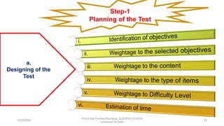 Step-1
Planning of the Test
a.
Designing of the
Test
10/29/2020
Prof Amita Pandey Bhardwaj, SLBSNSU (Central
University),N.Delhi
19
 