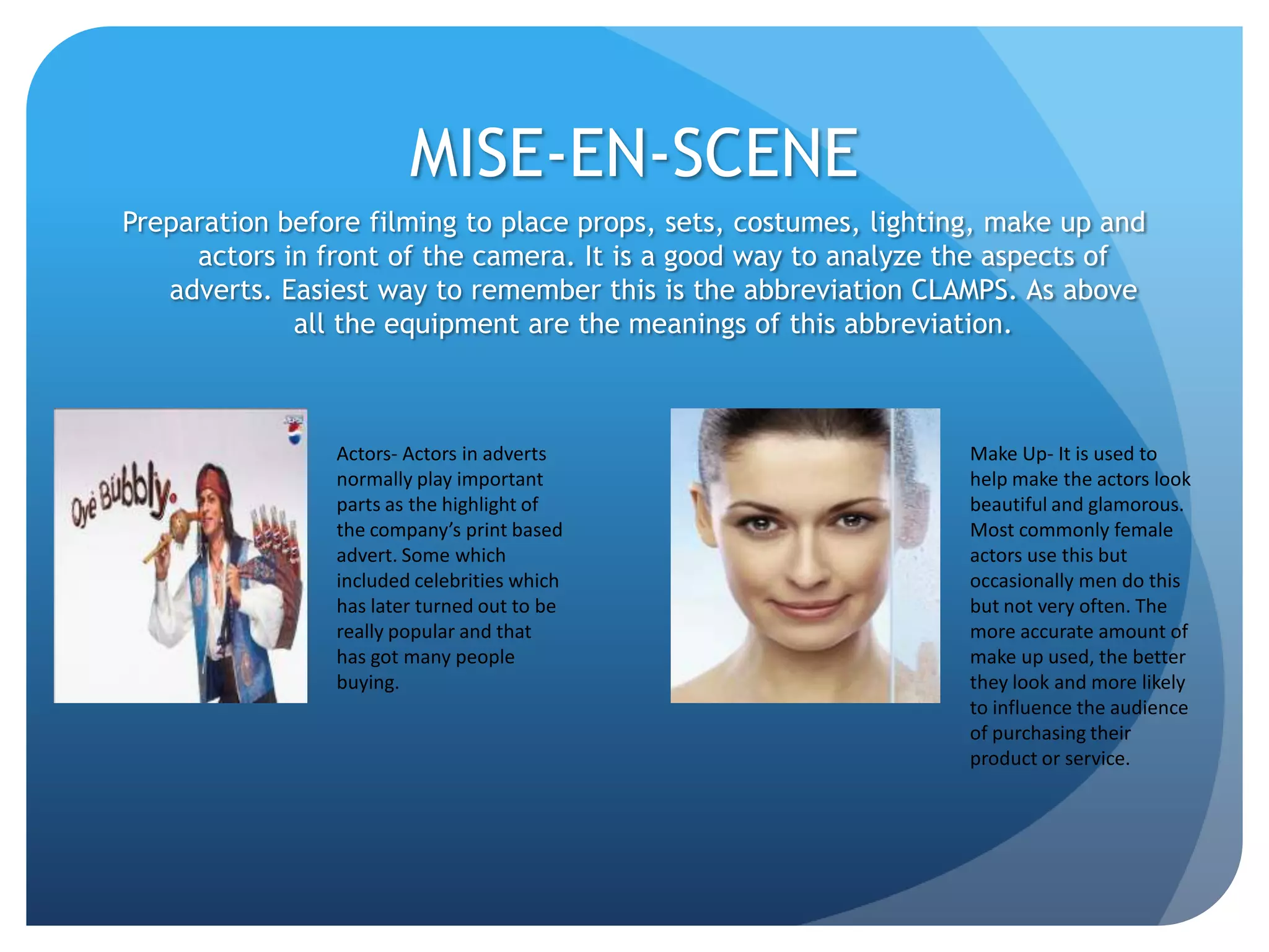 Some adverts want to produce something imaginative to make people want to buy their product as another way of persuasion.The style of advertsPromoting different products must relate to it if they wanted to sell it to the right audience. They’re always focus on the style when they’re making a advert. They have used a variety of ways to entertain and persuade their audience of buying their product.Some adverts are created in a humorous way to grab attention to the audience 