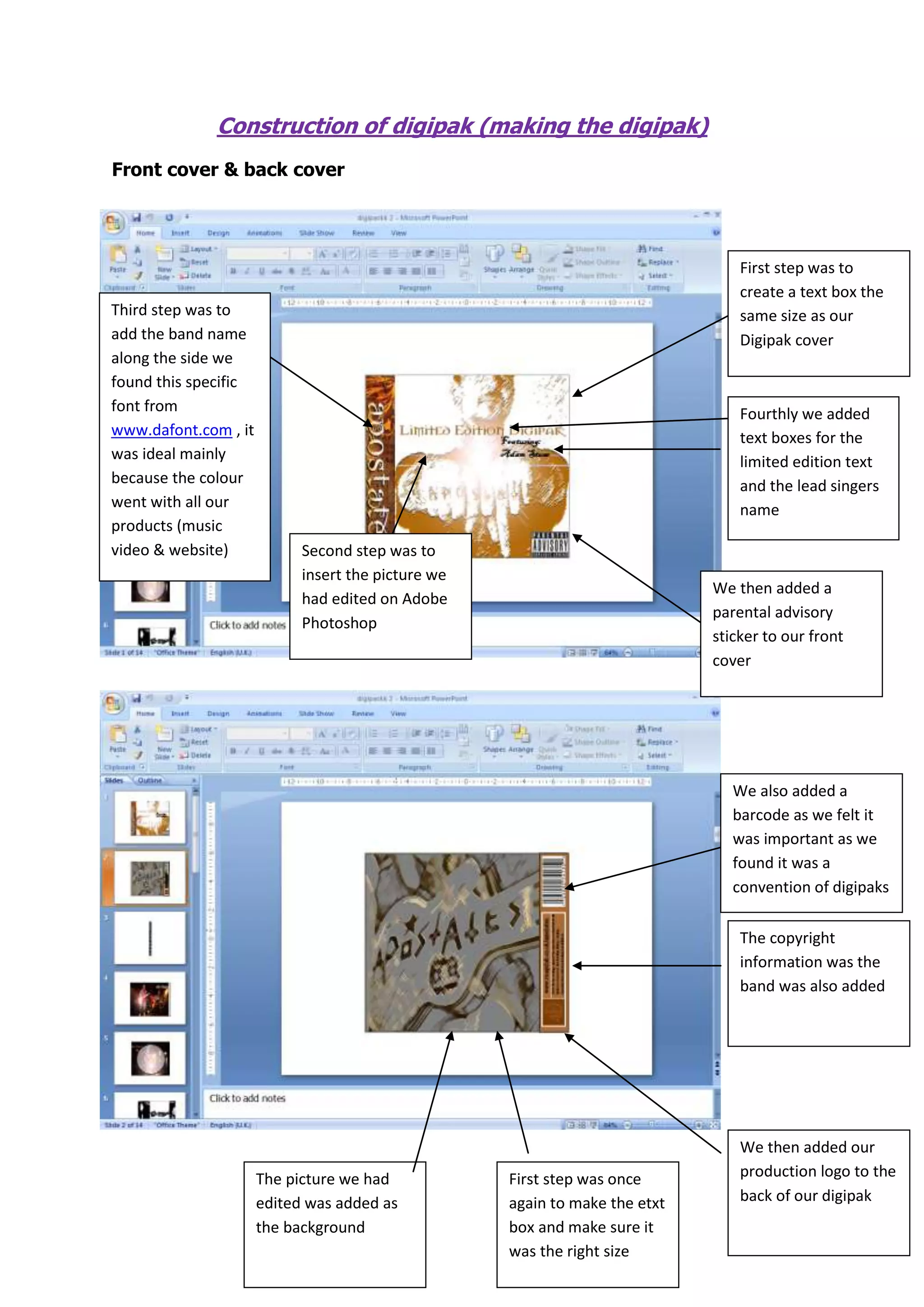 Construction Of Digipak