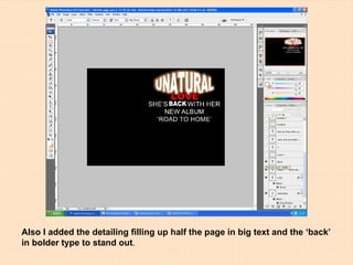 Also I added the detailing filling up half the page in big text and the ‘back’ in bolder type to stand out . 