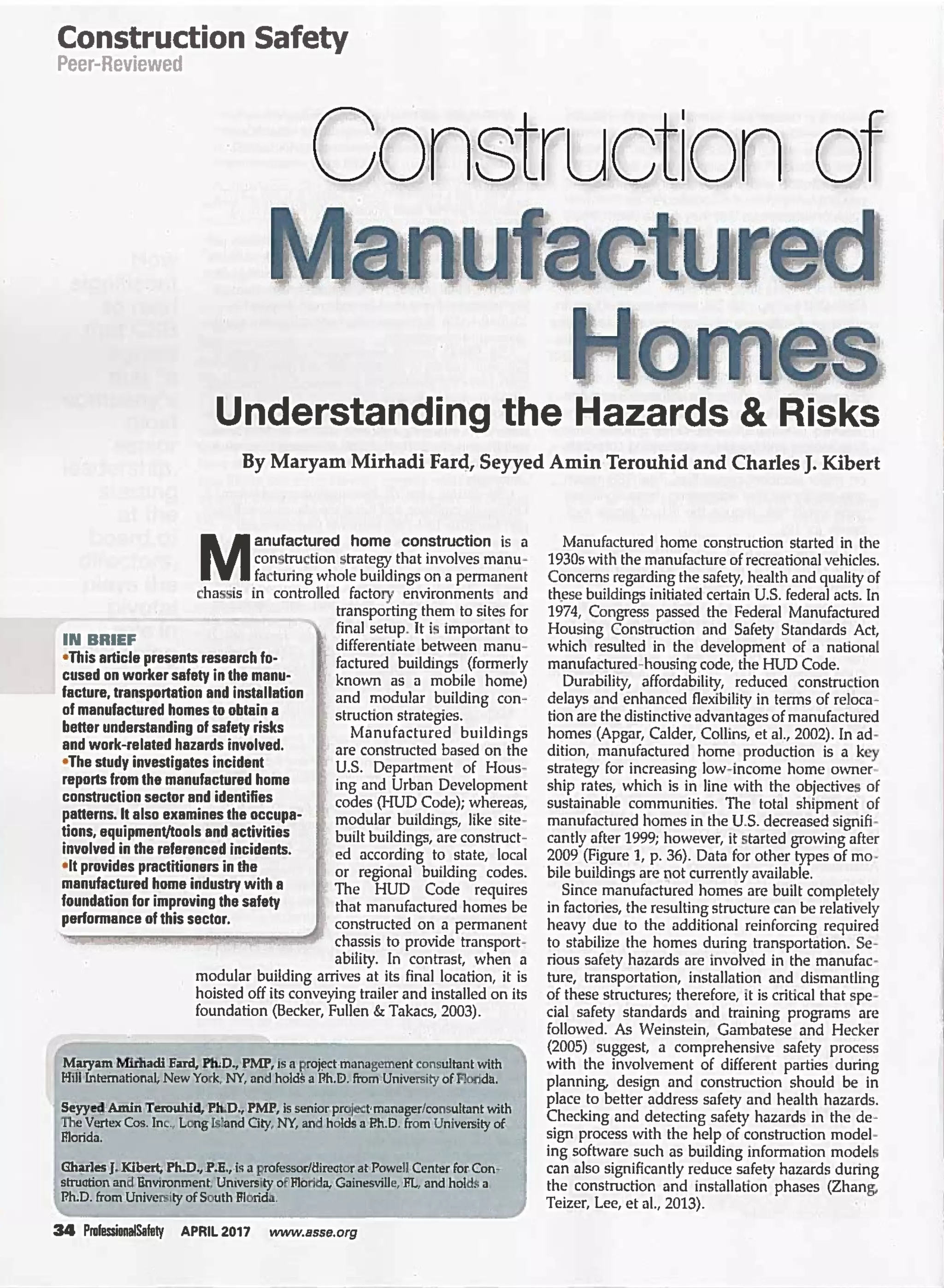 Manufactured Risks Construction of Manufactured Homes - Understanding the Hazards & Risks ...