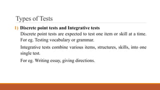Discrete Point Test Examples Construction of Tests | PPTX
