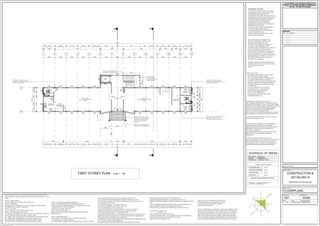 30m
FHR
A
B
A
B
A
B
KITCHEN
6470
142060015706002706001410
230186011020601101860230
6470
147012002610600590
23023020901103810
35.200
TEA AREA
MALES
FEMALES
ABLUTIONS
OFFICE AREA2200
2800
3230
4610
31.900
OFFICE AREA
as per Strc. Eng's specifications
and details with plaster and
paint finish as per finishes
schedule
1 2 3 4 5 6 7 8
17 16 15 14 13 12 11
9 10
LIFT
risers @ 180mm
treads @ 300mm
in compliance with
SANS 10400-M 300x300mm concrete column
plastered & painted,as per Strc. Eng
details & specifications
300x300mm concrete column
plastered & painted,as per Strc. Eng
details & specifications
39230
1010 1800 1200120012001200120012001200120012001200 1800 1800 1800 1800 1800 1800 1800 10201200 790 3260 79032602700
28301105060 147203000110 12480 230230
230
4360
2960
2150
BALCONY
1 2 3 4 5 6 7 8 9 10 11 12 13 14
3000 3000 3000 3000 3000 3000 3000 3000 3000 3000 3000 3000
39230
1010 1800 120012001200120012001200120012001200 1800 1800 1800 2440 1800 1800 1800 10201200 790 3260 46102700
230 230 23028301102830 5890110 11830 110 110 2080110 30009530
3000
1410
1800
1650
1000mm high balustrade in
compliance with SANS 10400-D
MOSAIC TILES
MOSAIC TILES
MOSAIC TILES
NON SLIP PORCELAIN TILES
CERAMIC TILES
NON SLIP PORCELAIN TILES
REVISIONS
DATE NO. REVISION
OWNER'S SIGNATURE
03/09
FLOORPLANS
CONSTRUCTION &
DETAILING III
PROPOSED OFFICE BLOCK
001
20 OCT 2014
PROJECT TITLE
DRAWING TITLE
PROJECT No. DRAWING No.
SCALE DATE DESIGNED/DRAWN
1:100 Y.SEWPERSAD
NOTES IN RESPECT OF S.A. STANDARD CODE OF PRACTICE FOR THE
APPLICATION OF THE NATIONAL BUILDING REGULATIONS (N.B.R.) SANS
10400
PART D - PUBLIC SAFETY
ALL BALUSTRADES TO COMPLY WITH PART DD2
PART M - STAIRWAYS
DIMENSIONS OF STAIRWAYS TO BE IN ACCORDANCE WITH MM2 &
BALUSTRADES TO COMPLY WITH MM3
PART N - GLAZING
ALL GLAZING TO COMPLY WITH PART N-N.B.R.
PART 0 - LIGHTING AND VENTILATION
ALL AREAS TO BE ARTIFICIALLY LIT IN COMPLIANCE WITH 006, OFFICES &
OTHER HABITAL ROOMS MIN. 350lux, TOILETS 160lux
ALL AREAS TO BE MECHANICALLY VENTILATED IN ACCORDANCE WITH
007 - FRESH AIR TO BE SUPPLIED AT A RATE OF 7,5l/s/p & TO
BE UNIFORMALLY DISTRIBUTED THROUGHOUT HABITAL AREAS.
AIR VELOCITY NOT TO EXCEED 0,5m/s TO OFFICES & SHOPS
PART S - FACILITIES FOR DISABLED PERSONS
RAMPS TO BE PROVIDED IN ACCORDANCE WITH SS2
TOILET FACILITIES TO BE PROVIDED IN ACCORDANCE WITH SS5
PARKING BAYS TO COMPLY WITH SS8
SIGNAGE TO COMPLY WITH SS9
PART U - REFUSE DISPOSAL
REFUSE AREA TO BE CONSTRUCTED & PROVIDED WITH HOSE,
BIBTAP & SUMP
PART T - FIRE PROTECTION
OCCUPANCY CLASSIFICATION TO COMPLY WITH B2 &F2
ALL MATERIALS TO COMPLY WITH TT5
ALL STRUCTURAL ELEMENTS AND COMPONENTS TO COMPLY WITH TT7.
LL OPENINGS TO BE PROTECTED IN COMPLIANCE WITH TT10
ALL ACCESS DOORS TO EMERGENCY ROUTES TO BE SABS CLASS B
2 HOUR RATED. DOORS FIT WITH SELF-CLOSING DEVICE TT10.4 & LOCKS IN
ACCORDANCE WITH TT19.9.
ALL CEILING MATERIALS TO COMPLY WITH TT13
ALL FLOOR COVERINGS TO COMPLY WITH TT14
ALL WALL FINISHES TO COMPLY WITH TT15
LOCKS TO ESCAPE AND ACCESS DOORS TO COMPLY WITH TT19.9
STAIRWAYS FORMING ESCAPE ROUTES TO COMPLY WITH TT23
ALL OPENINGS IN FLOORS TO COMPLY WITH TT26
SIGNAGE TO BE PROVIDED IN ACCORDANCE WITH TT29,TT32, TT55.4 & TT55.5
EMERGENCY ROUTES TO BE LIT IN ACCORDANCE WITH TT30 - DESIGNED BY
PROF. ENGINEER & CERTIFIED ON COMPLETION
FIR DETECTION AND ALARM SYSTEM TO BE PROVIDED IN ACCORDANCE WITH
TT31 - TO BE CERTIFIED BY PROFESSIONAL
SPRINKLER SYSTEM TO BE PROVIDED IN ACCORDANCE WITH TT33/36
FIRE RETICULATION TO COMPLY WITH TT33 & WW5
HYDRANTS TO BE PROVIDED IN ACCORDANCE WITH TT35
PORTABLE FIRE EXTINGUISHES TO BE PROVIDED IN ACCORDANCE WITH
TT37
ANY ACCESSIBLE CONCEALED SPACE WITH A MAX. DIMENSION OF
5M TO BE FIRE STOPPED IN ACCORDANCE WITH TT39
SERVICE PIPES, CONDUITS AND SLEEVES TO COMPLY WITH TT41
OCCUPANCY : OFFICE - G1
STORAGE - J3
FIRE HOSE REELS TO COMPLY WITH TT37
25mm dia. WATER SUPPLY TO ALL FIRE PROTECTION COMPONENTS
3% ROOF VENTILATION TO BE PROVIDED TO N.B.R.
MAX. HEIGHT OF STORAGE = 3M
DRAINAGE NOTES
- ALL WORK IS TO COMPLY TO SANS 10400
- HEAD OF DRAIN IS TO BE VENTED
- ANY DAMAGED FITTINGS TO BE REPLACED
- ALL GULLEY SURROUNDS & MANHOLE
COVERS TO BE 75 mm ABOVE GROUND LEVEL
- SEWER MANHOLES TO BE EXPOSED BEFORE
COMMENCING WORK AND ADJUST LEVELS
ACCORDINGLY
- IE'S TO ALL BENDS AND JUNCTIONS
- SOIL PIPES TO BE 110 diameter PVC
- SEWER UNDER BUILDINGS TO BE
110 mm UPVC RIBBED PTPE
- ANCHOR BLOCKS TO BE USED WHEN
GRADIENTS EXCEED 1:5
FLASHING TO COMPLY WITH PART LL5.2
TWO COURES OF BRICKWORK TO BE REINFORCED
WITH BRICKFORCE BELOW WALL PLATE LEVEL, ABOVE
WINDOW HEAD HEIGHT & BELOW WINDOW CILL LEVEL.
EXTERNAL FACE OF INNER SKIN OF ALL EXTERNAL
WALLS TO BE BAGGED AND WATERPROOFED
WITH TWO COATS OF BITUMEN PAINT.
6.4 mm GYPSUM CEILING BOARDS FIXED TO 38 X 38
BRANDERING AT MAX 300mm CENTRES BOTH WAYS.
375 mic DPC TO BE PROVIDED TO WALLS AT SLAB
LEVEL AND UNDER ALL CILLS.
CONTRACTOR TO ENSURE THAT NO CHANGES IN
LEVELS ARE MADE OVER LOCAL AUTHORITY
SERVITUDES OR UNDER GROUND SERVICES UNLESS
PERMISSION HAS BEEN GIVEN IN WRITING BY
THE LOCAL AUTHORITY.
ANY DISCREPANCIES AND OMISSIONS ARE TO BE
BROUGHT TO THE ARCHITECTS ATTENTION
IMMEDIATELY.
IF ON EXCAVATION THE SITE IS FOUND TO
CONTAIN EXPANSIVE CLAY, SHALE, GROUND WATER
OR OTHER SUSPECT SOIL CONDITIONS : THEN ALL
FOUNDATIONS ARE TO BE BUILT TO PROFESSIONAL
ENGINEERS DETAILS & UNDER HIS SUPERVISION.
NOTE: ALL DIMENSIONS - LEVELS ETC. ARE TO BE VERIFIED ON SITE
PRIOR TO ANY WORK BEING PUT IN HAND AND TO REPORT ANY
DECREPANCIES IMMEDIATELY TO THE ARCHITECT.ALL MATERIALS
AND LABOUR PRACTICE IS TO COMPLY WITH PART-B OF SANS
10400 AND NATIONAL BUILDING REGULATIONS.THIS DRAWING
OR ANY PORTION THEREOF IS RESERVED BY THE ARCHITECT AND
MUST NOTBE RE-PRODUCED IN ANY FORM WITHOUT CONSENT
SUB-FLOOR AND FOUNDATION TRENCHES TO
BE POISONED WITH "CLORODANE" SOLUTION
IN ACCORDANCE WITH SABS CODES OF
PRACTICE BY SPECIALIST.
FIRST STOREY PLAN scale 1 : 100
GENERAL NOTES
ALL WORK TO COMPLY WITH SANS 10400.
CORNER BEACONS TO BE LOCATED AND
EXPOSED BEFORE WORK ON SITE
COMMENCES.CONTRACTOR TO CHECK ALL
DIMENSIONS AND LEVELS (SCHEDULES AND
DETAILS) BEFORE THE RELEVANT WORK IS
PLACED IN HAND AND REPORT ANY
DISCREPANCIES TO THE ARCHITECT.
ALL WRITTEN DIMENSIONS TO BE TAKEN IN
PREFERENCE TO SCALING.
SOIL TO BE WELL COMPACTED BEHIND IN
LAYERS NOT EXCEEDING 150 mm.
ALL FOUNDATIONS TO BE TAKEN BELOW
NATURAL GROUND LEVEL.
NO BACK FILLING OF OVER EXCAVATED
AREAS WILLBE PERMITTED.
THE CONTRACTOR IS TO INSPECT THE
OFFICIAL APPROVED COPIES OF THE
DRAWINGS TO ENSURE THAT ALL
AMENDMENTS HAVE BEEN TAKEN INTO
ACCOUNT .THE ATTENTION OF THE
OWNER/CONTACTORIS DRAWN TO THE FACT
THAT CHANGERS TO THE PLAN&/OR
SPECIFICATION AFTER OFFICIAL APPROVAL
IS LIKELY TO INVALIDATE THAT APPROVAL.
ALL EARTHWORKS TO BE CONTAINED WITHIN
SITE BOUNDARIES & WITHIN 1.0 m OF ANY of
ANY BOUNDARY.BANKS TO BE CUT AT A
MAXIMUM OF 26 degrees.
NATURAL GROUND LINE IN APPROXIMATE
POSITION ONLY & NO CLAIM CAN BE MADE
FOR ANY DISCREPANCIES
ON SITE.
SCHEDULE OF AREAS
SITE AREA 14.450 sq.m.
ZONING COMMERCIAL
COVERAGE 0.039% OF 13773
P R O P O S E D W O R K
PARKING REQUIREMENT/PROVISION
F.A.R GROUND AREA 274.94
F.A.R FIRST FLOOR AREA 274.94
F.A.R ROOF AREA 274.94
TOTAL F.A.R 824.82
INDUSTRIAL - 1 Loading bay/1000sq.m (G.L.A.)
OFFICES - 1 bays/100sq.m. (G.L.A.)
THIS DRAWING IS THE COPYRIGHT INTERLECTUAL
PROPERTY OF YOLANDA SEWPERSAD CANDIDATES CC.
AND MAY NOT BE COPIED, SHARED OR REPRODUCED
WITHOUT THE WRITTEN CONSENT.
 