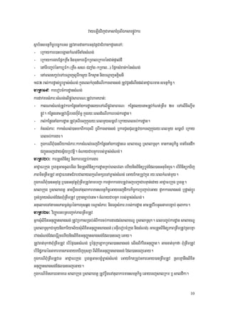 vayeLIgvijCaPasaExµrBIÉksarpøÚvkar
sßab½nsmtßkic©bec©keTs RtUvtamdankarGnuvtþCaCMhan²dUcteTA³
- eRkaykare)aHbegÁalkMNt;TItaMgsMNg;
- eRkaykargarEpñkRKwH nigmunkareFVIkRmaleRkaménCan;pÞal;dI
- enATIbBa©b;énkarüFM² (RKwH-ssr-CBa¢aMg-kRmal>>>) EpñksMxan;²énsMNg;
- enAeBltPa¢b;eTAbNþajlUTwks¥úy Twks¥at nigbNþajGKÁisnI
18>2 ral;karpøas;bþÚrm©as;sMNg; kñúgeBlkMBugdMeNIrkarsagsg; RtUvCUndMNwgdl;GaCJaFrman smtßkic©.
maRta19³ karerobcMkardæansMNg;
kardak;KrsMPar³sMNg;elIpøÚvsaFarN³RtUvhamXat;³
- kalNasMNg;RtUvkarkEnøgtaMgkardæanlyeTAelIpøÚvsaFarN³ kEnøglyenaHRtUvkMNt;Rtwm 2m eTAelIcieBa©Im
      pøÚv. kEnøgenaHRtUveFVIrbgh‘¿uB½T§ kñúgry³eBldMeNIrkarrbs;kardæan.
- ral;kEnøgtaMgkardæan RtUvruHerIecjkúñgry³eBlmYys)aþh_ eRkayeBlcb;kardæan.
- KMnrsMPar³ kaksMNl;)anmkBIkarruHerI b¤BIkarsagsg; b¤karCYsCulRtUvykecjkúñgry³eBlmYy s)aþh_ eRkay
      eBlcb;kargar.
- kñúgkrNIBMu)anerIyksMPar³kaksMNl;ecjBIkEnøgtaMgkardæaneT salaxNÐ b¤salaRsuk mankatBVkic© cat;Ecgdwk
      CBa¢ÚnecjedaysV½yRbvtþi. cMNayCabnÞúkrbs;m©as;sMNg;.
maRta20³ karRtYtBinitü nigkarbBaÄb;kargar
GaCJaFrRkug b¤extþGaccUlemIl nigRtYtBinitükardæanRKb;eBlevla ehIynigBinitübøg;Edl)anGnum½trYc. ebIBinitüeXIj
PaBminRtwmRtUv GaCJaFrenaHCMrabCalaylkçN_GkSreTAm©as;sMNg; eGayEktRmUvkñúg ry³eBlkMNt;mYy.
kñúgkrNIBMu)anGnuvtþ b¤)anGnuvtþBMuRtwmRtUvtambBa¢a karp¥akkargarRtUvecjbBa¢aCabnÞan;eday GaCJaFrRkug b¤extþ.
salaRkug b¤salaextþ GacbþwgeTAtulakarmansmtßkic©eGayecjdIkarkic©karRbjab;eGay p¥akkarsagsg; b¤pøas;bþÚr
RTg;RTaysMNg;EdlBMuRtwmRtUv b¤Kµanc,ab;enaH. cMNayCabnÞúk rbs;m©as;sMNg;.
GnuelameTAtamsPaBF¶n;F¶rénkarxusqÁg bNþasMPar³ nigTBVsMPar³rbs;kardæan GacRtUvrwbGUstambgÁab; tulakar.
maRta21³ viBaØabnbRtbBa¢ak;PaBRtwmRtUv
GñksMulixitGnuBaØatsagsg; RtUvRbkasR)ab;GMBIkarcb;kargardl;salaxNÐ b¤salaRsuk. eBlbBa©b;kardæan salaxNÐ
b¤salaRsukCamYynigkariyal½ysMulixitGnuBaØatsagsg; (mnÞIrerobcMRkug nigsMNg;) GacRtYtBinitüPaBRtwmRtUvRsbKña
rvagsMNg;EdleFVIrYcehIyniglixitGnuBaØatsagsg;Edl)anecj eGay.
RtUvcat;TukfaBMuRtwmRtUv ebIépÞ)atsMNg; b¤épÞRkLakRmal)ansagsg; elIsBIkMritGnuBaØat. Gaccat;Tukfa BMuRtwmRtUv
ebITidæPaBénGaKarmanPaBgayeXIjxusKña BIlixitGnuBaØatsagsg; Edl)anecjeGay.
kñúgkrNIBMuRtwmRtUveT GaCJaFrRkug b¤extþGacbgçMm©as;sNg; eGayEktRmUvGKareGay)anRtwmRtUv RsbKñanwglixit
                                                           M
GnuBaØatsagsg;Edl)anecjeGay.
kñúgkrNImineKarBtameT salaRkug b¤salaextþ RtUvbþwgeTAtulakarmansmtßkic© eGayecjsalRkm b¤ saldIka.

                                                                                                          10
 