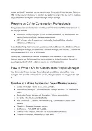 Construction Project Manager Resume Examples & Writing Guide for 2025 | PDF