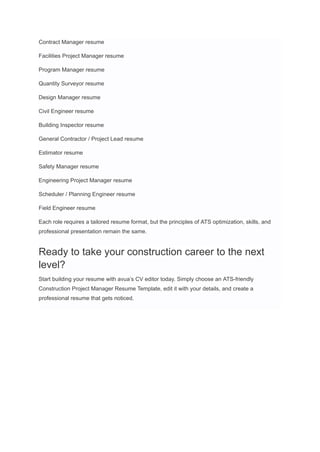 Construction Project Manager Resume Examples & Writing Guide for 2025 | PDF