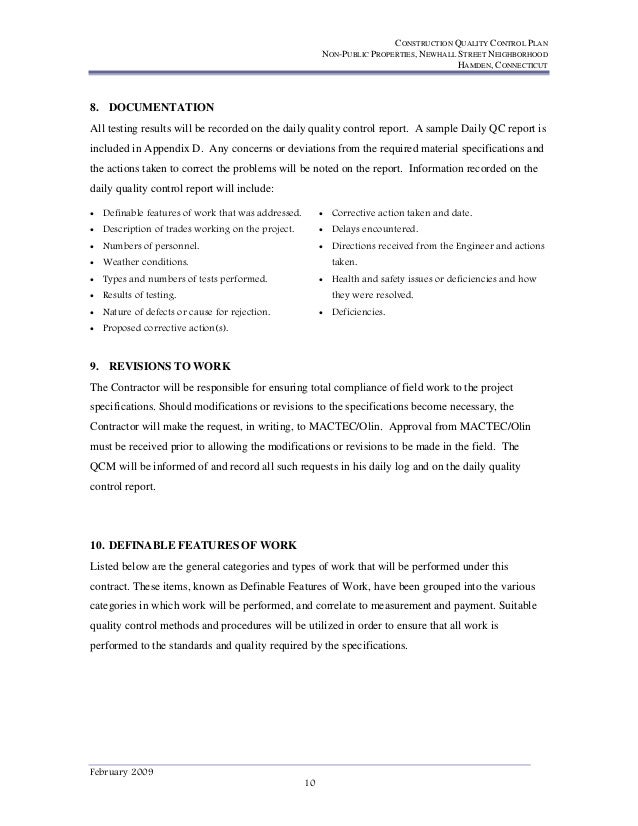 quality control plan sample