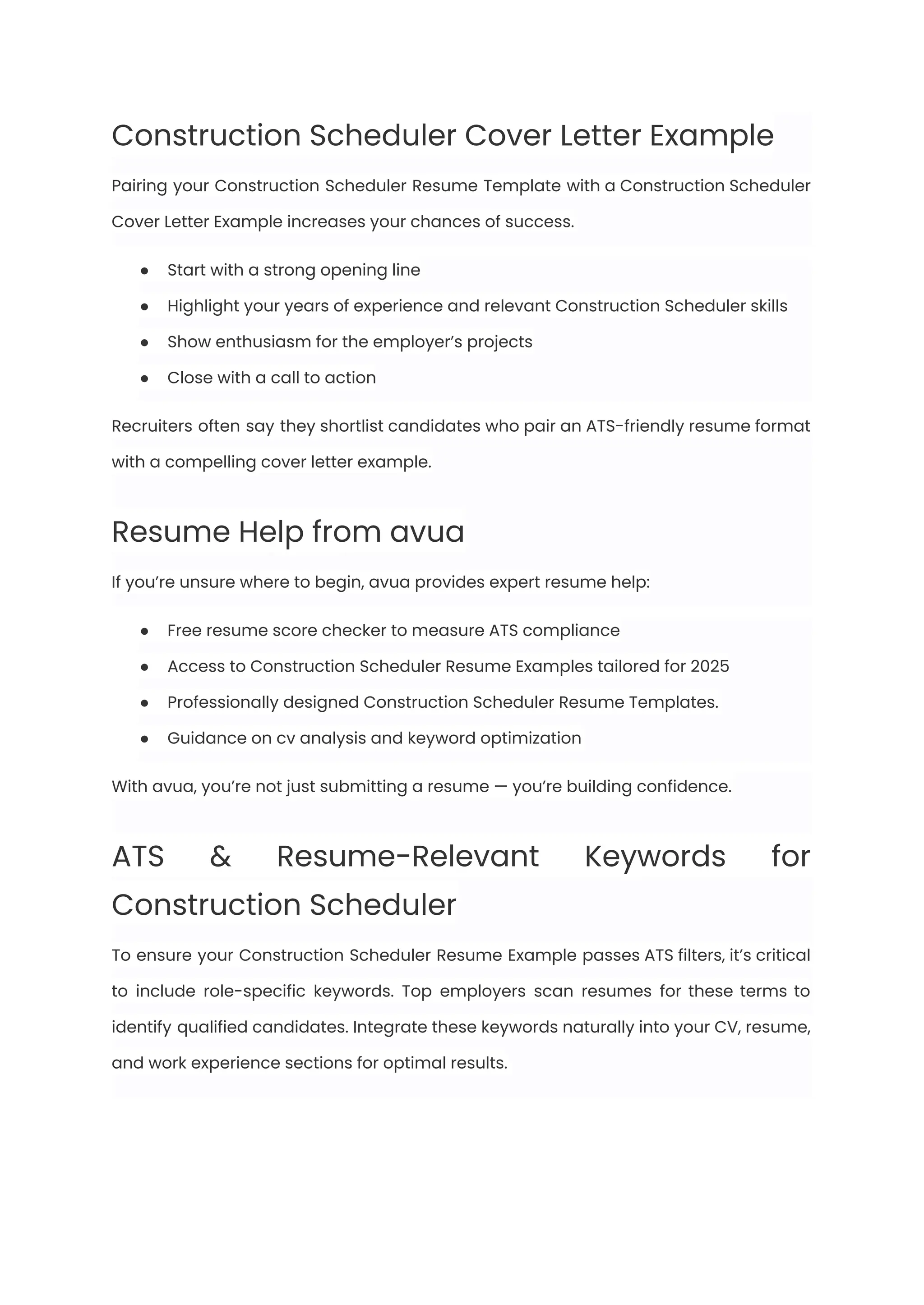 Construction Scheduler Resume Examples & Writing Guide for 2025 | PDF