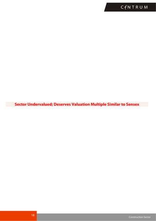 18
Construction Sector
Sector Undervalued; Deserves Valuation Multiple Similar to Sensex
 