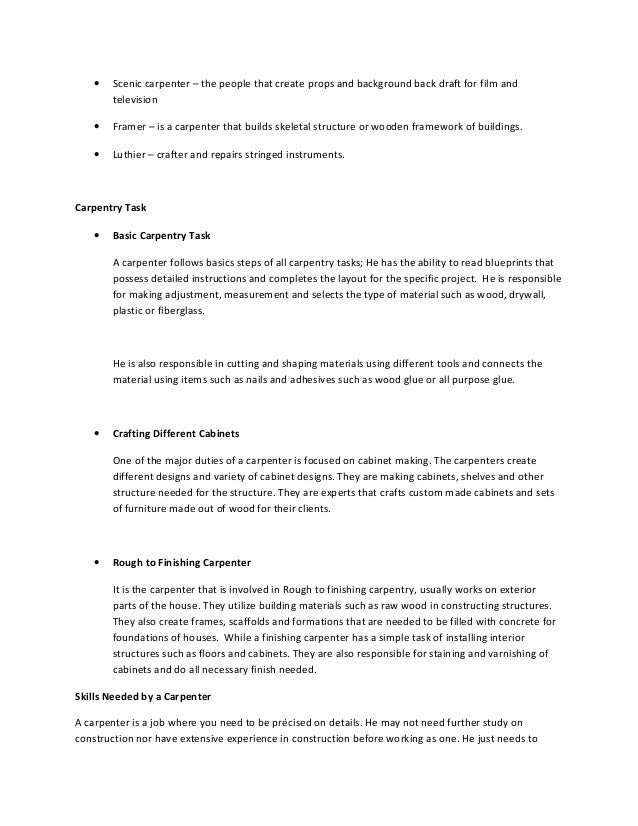 Construction services carpentry and the duties of a carpenter