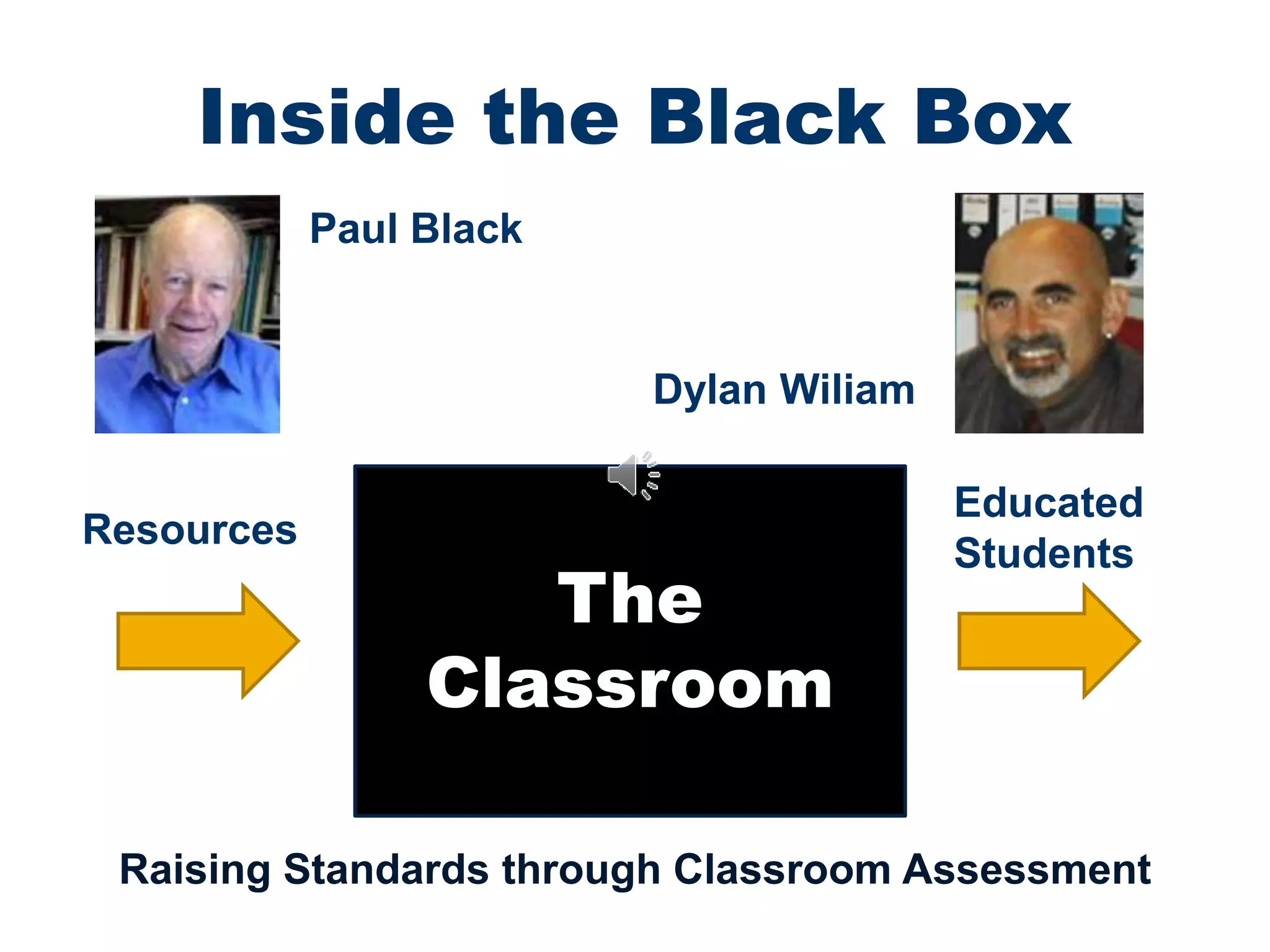Inside the Black Box
The
Classroom
Paul Black
Dylan Wiliam
Raising Standards through Classroom Assessment
Resources
Educated
Students
 