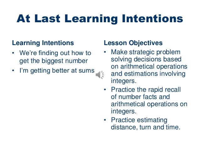 problem solving learning intentions