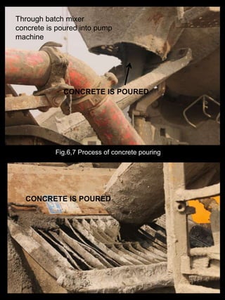 Through batch mixer
concrete is poured into pump
machine
CONCRETE IS POURED
CONCRETE IS POURED
Fig.6,7 Process of concrete pouring
 