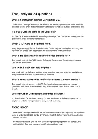 CSCS Card and CITB Test Guide for UK Workers | PDF