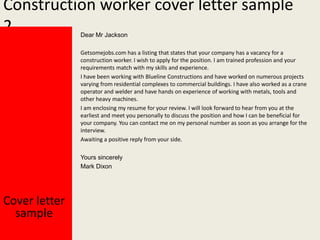 Construction worker cover letter | PPTX