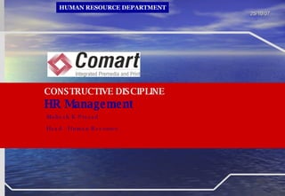 HR Management Mahesh K Prasad Head - Human Resource CONSTRUCTIVE DISCIPLINE HUMAN RESOURCE DEPARTMENT 