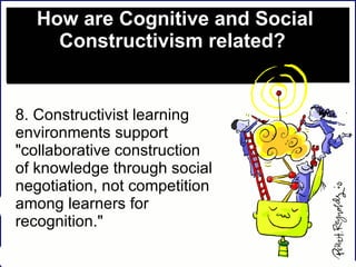 How are Cognitive and Social Constructivism related?  8. Constructivist learning environments support "collaborative construction of knowledge through social negotiation, not competition among learners for recognition."  