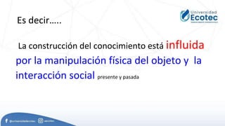 Es decir…..
La construcción del conocimiento está influida
por la manipulación física del objeto y la
interacción social presente y pasada
 