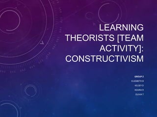 LEARNING
THEORISTS [TEAM
ACTIVITY]:
CONSTRUCTIVISM
GROUP 2
ELIZABETH B
KELSEY D
KEAIRA R

OLIVIA T

 