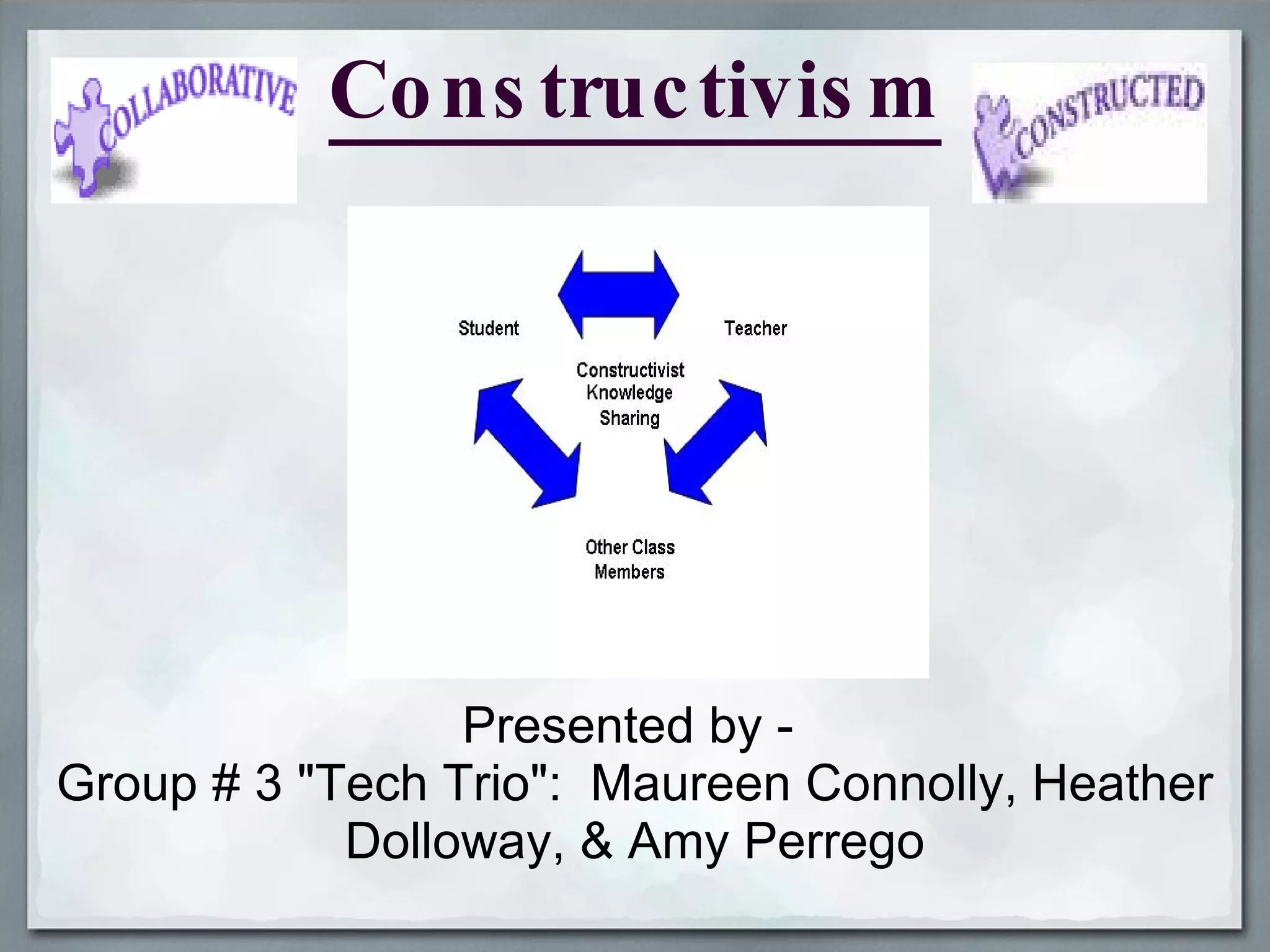 Constructivism       Presented by -  Group # 3 &quot;Tech Trio&quot;:  Maureen Connolly, Heather Dolloway, & Amy Perrego 