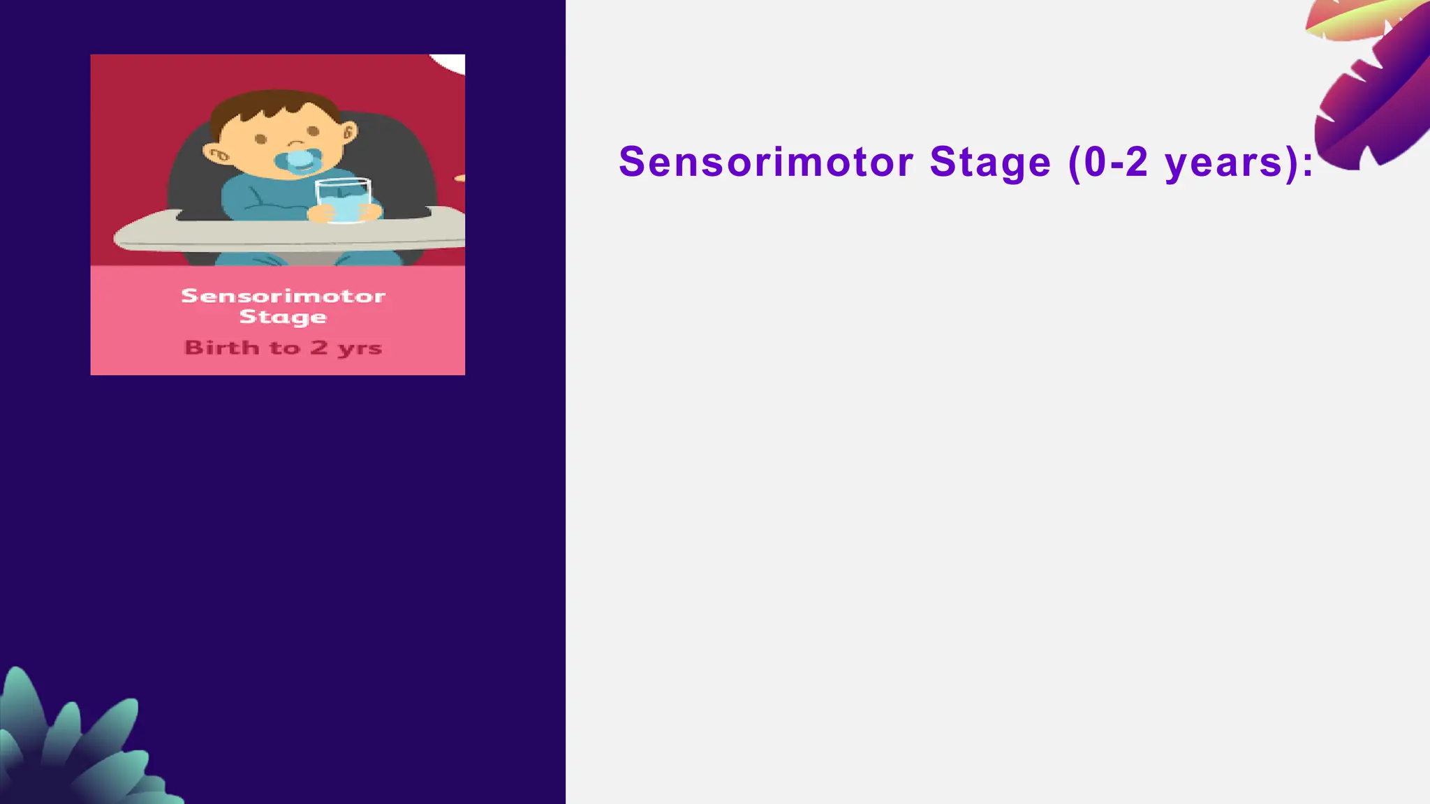 Sensorimotor Stage (0-2 years):
 