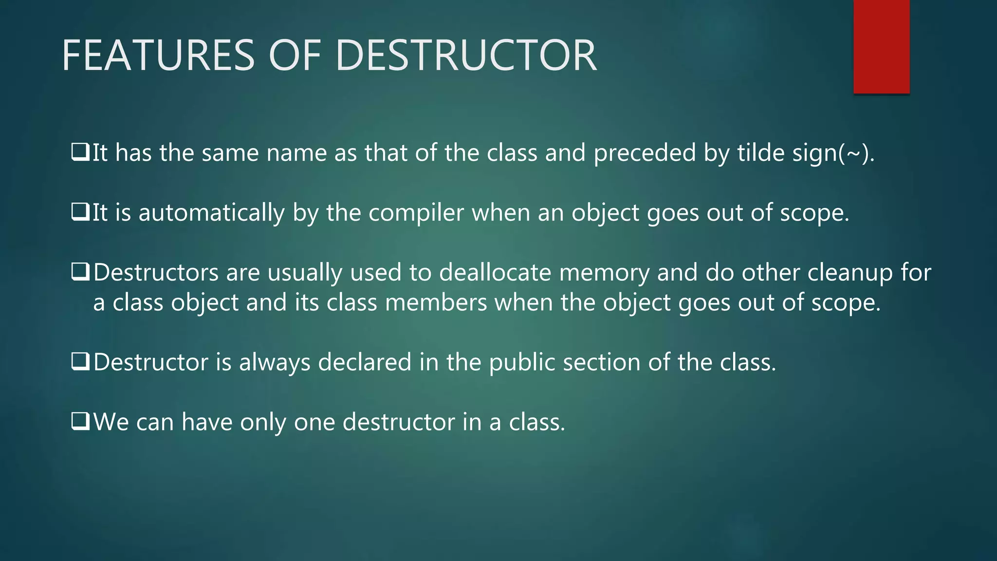 Constructors and destructors | PPTX | Programming Languages | Computing