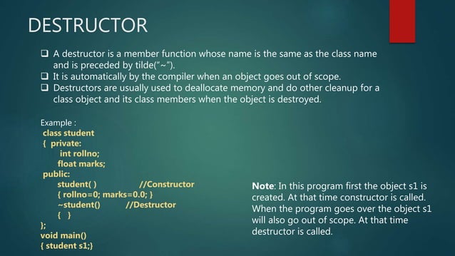 Constructors and destructors | PPTX | Programming Languages | Computing