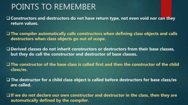 Constructors and destructors | PPTX | Programming Languages | Computing