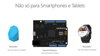 Nearables
Xamarin.Robotics
Wearables
http://bit.ly/xamarin-nearables
http://bit.ly/xamarin-robotics
http://bit.ly/xamarin-wearables
 